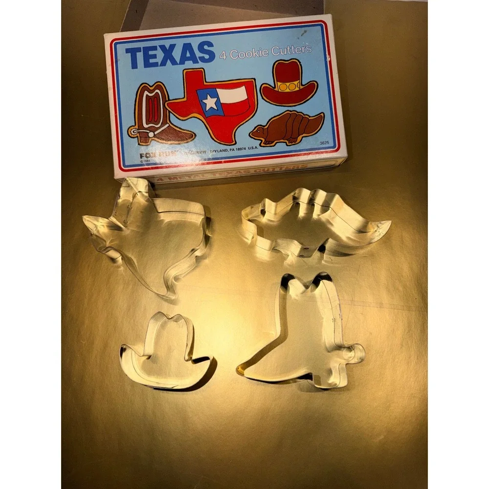 Vintage 1984 Fox Run Craftsmen Texas Metal Cookie Cutter‎ Set 4 Piece 3625 USA